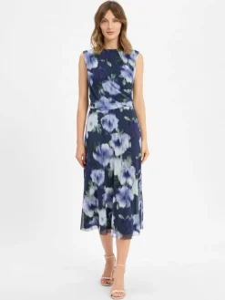 Swing Kleider*Damen Abendkleid marine hellblau gemustert
