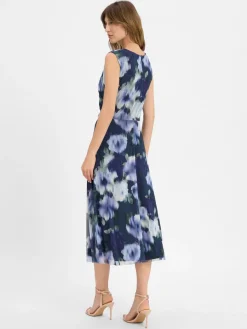 Swing Kleider*Damen Abendkleid marine hellblau gemustert