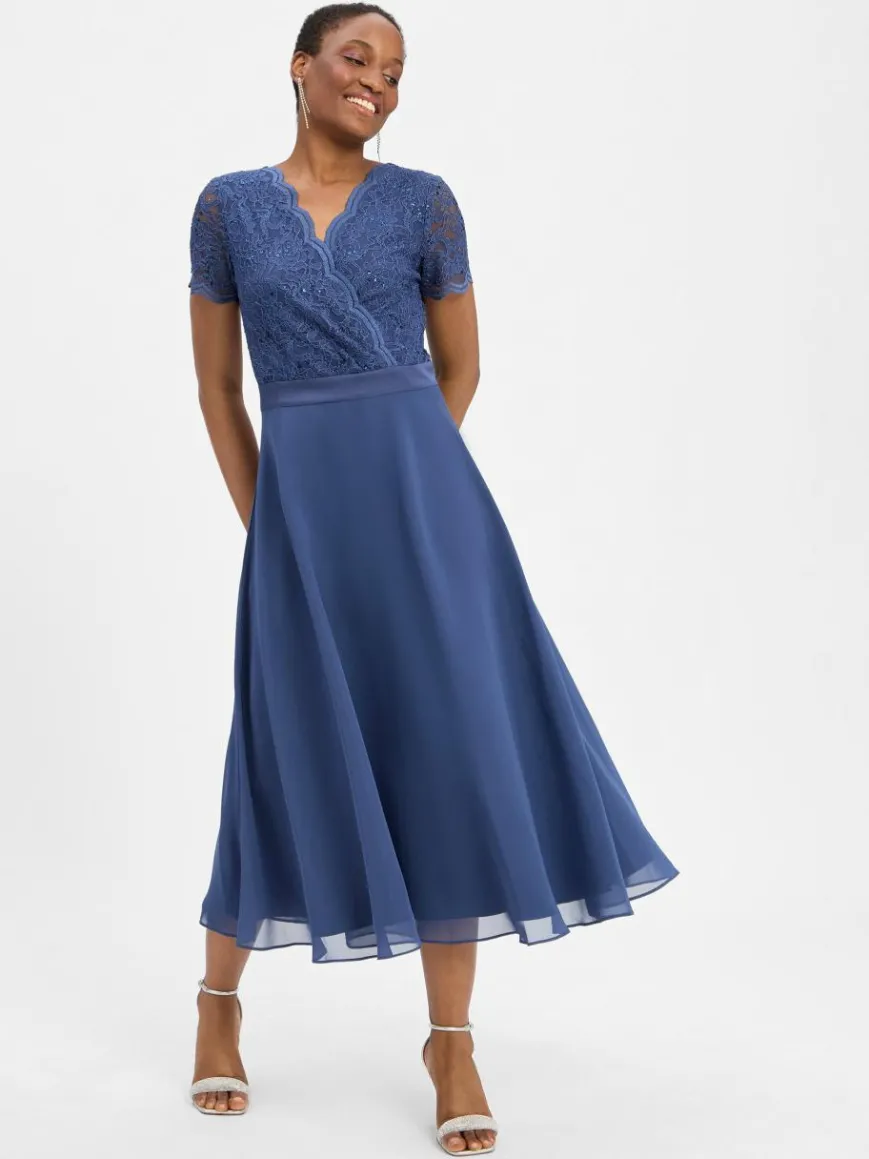 Swing Kleider*Damen Abendkleid blau uni