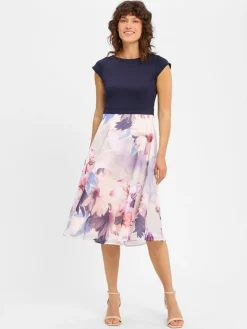 Swing Kleider*Damen Abendkleid marine lila gemustert