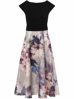 Swing Kleider*Damen Abendkleid marine lila gemustert