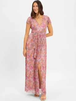 Swing Kleider*Damen Abendkleid altrosa orange gemustert