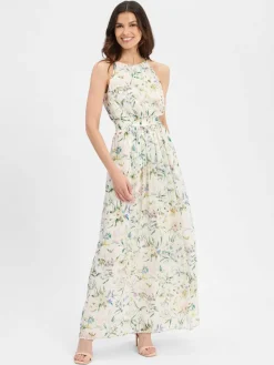 Swing Kleider*Damen Abendkleid weiß mehrfarbig gemustert