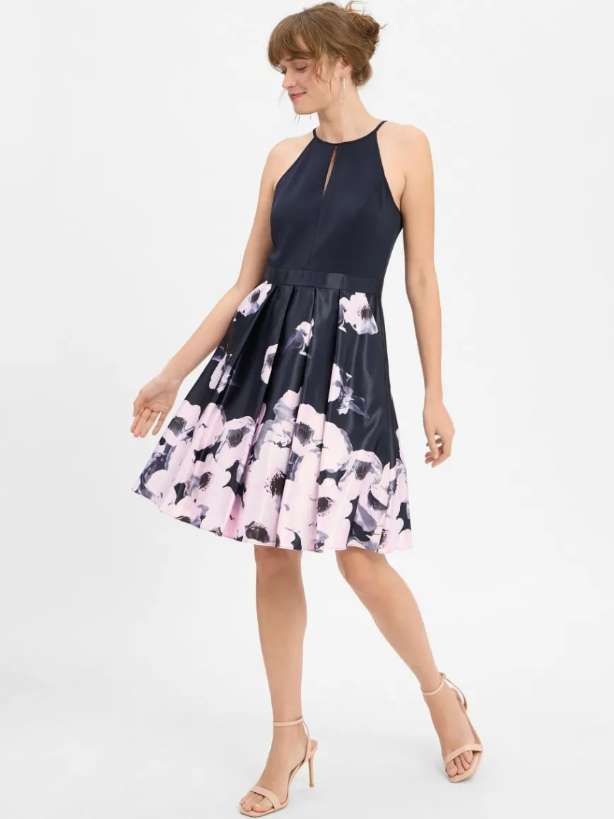 VM Kleider*Damen Abendkleid marine rosa gemustert