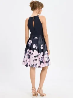 VM Kleider*Damen Abendkleid marine rosa gemustert