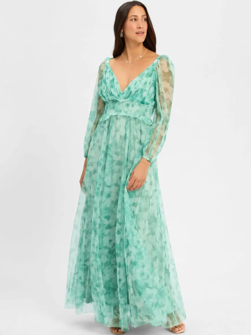 Marie Lund Kleider*Damen Abendkleid smaragd weiß gemustert