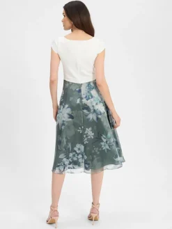 Swing Kleider*Damen Abendkleid weiß schilf gemustert