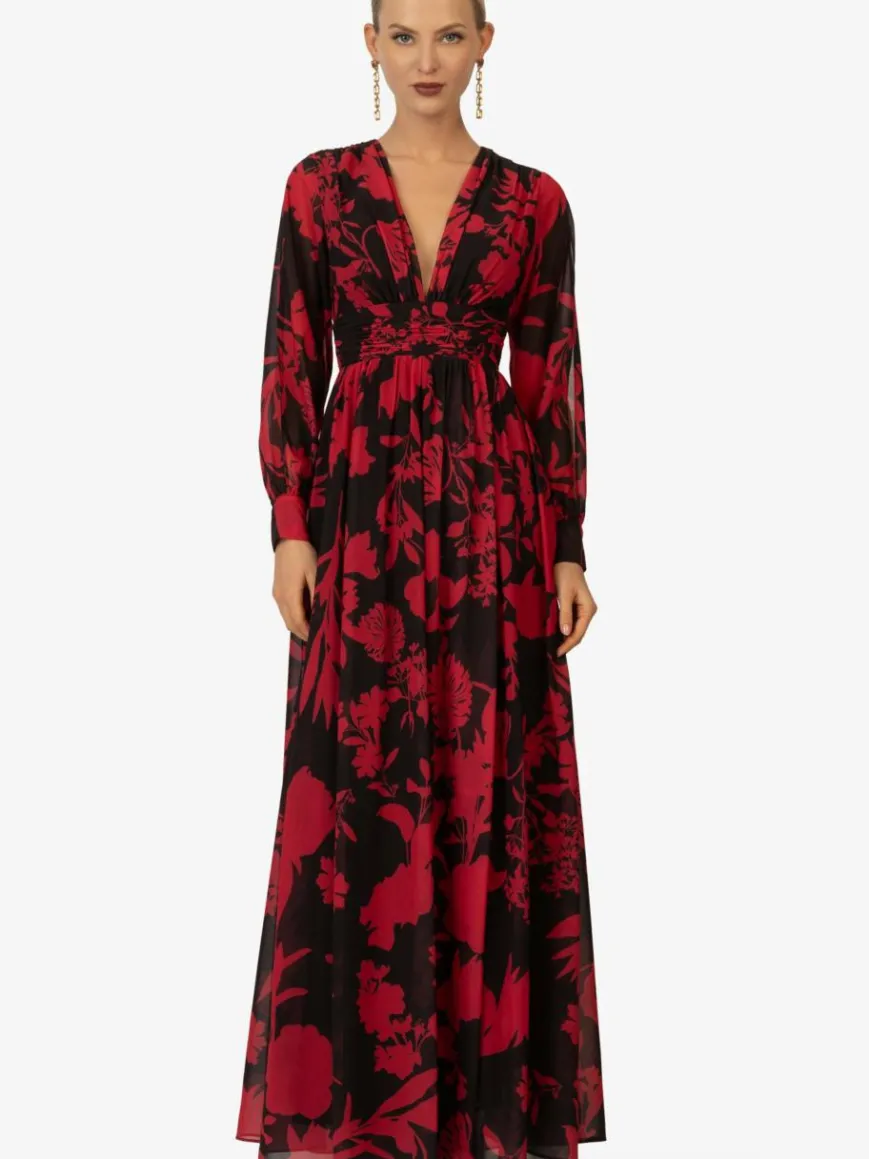 Kraimod Kleider*Damen Abendkleid rot gemustert