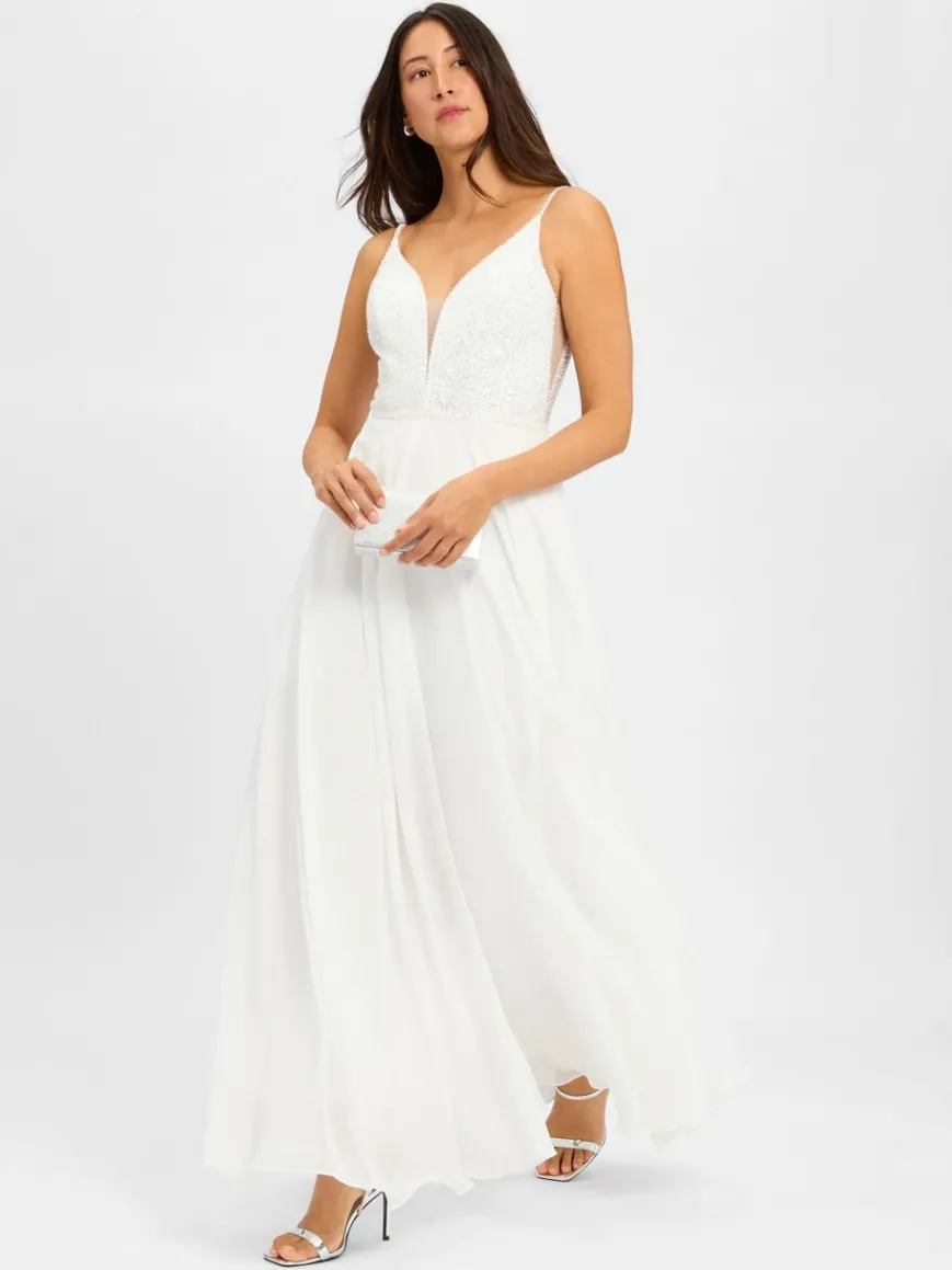 Hey Kyla Kleider*Damen Abendkleid weiß uni