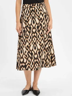 comma Röcke*Damen A-Linen-Rock mit Leinenanteil beige braun gemustert