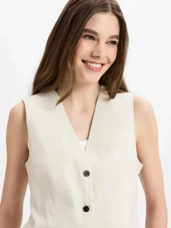 Marc O'Polo Blazer|Jacken & Westen*Damen Baukasten-Anzugsweste mit Leinenanteil beige uni