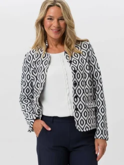 Frank Walder Blazer*Damen Blazer weiß blau gemustert