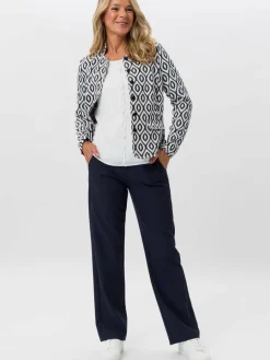 Frank Walder Blazer*Damen Blazer weiß blau gemustert