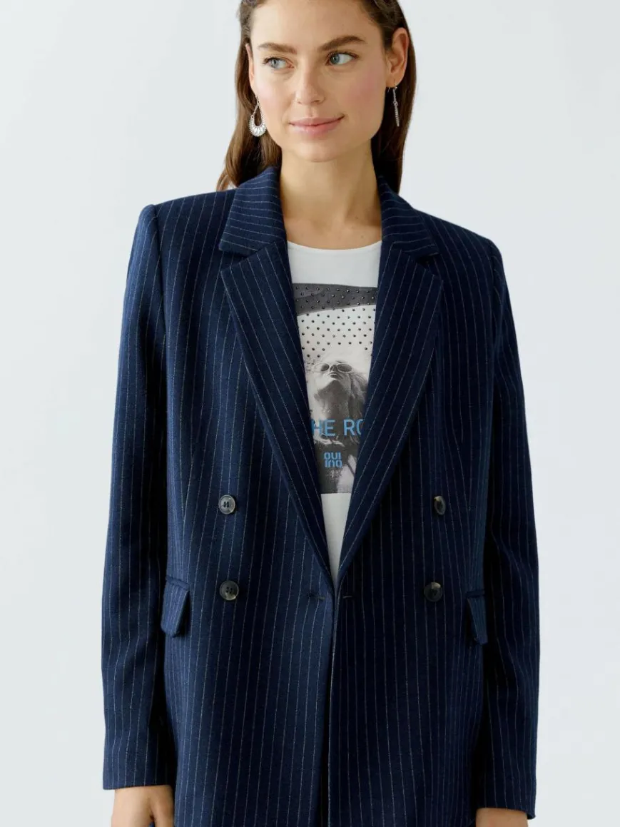 Oui Blazer*Damen Blazer blau gestreift