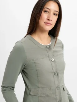 Olsen Blazer*Damen Blazer mit Leinen-Anteil - Eva Jersey khaki uni