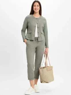 Olsen Blazer*Damen Blazer mit Leinen-Anteil - Eva Jersey khaki uni