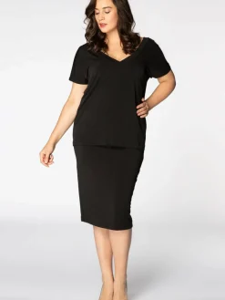 YOEK Röcke*Damen Bleistiftrock schwarz uni