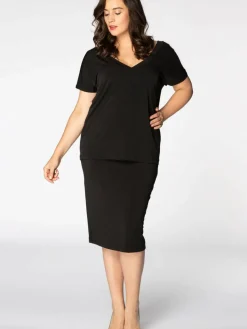 YOEK Röcke*Damen Bleistiftrock schwarz uni