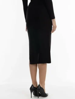 Faina Röcke*Damen Bleistiftrock in Glitzer-Optik schwarz uni