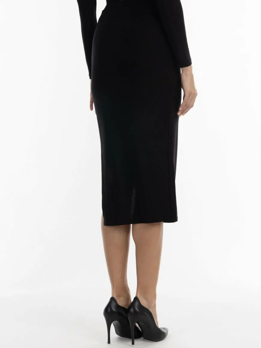 Faina Röcke*Damen Bleistiftrock in Glitzer-Optik schwarz uni