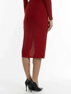 Faina Röcke*Damen Bleistiftrock in Glitzer-Optik rot uni