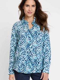 Olsen Blusen*Damen Bluse blau bedruckt