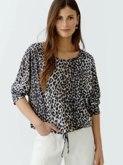 Oui Blusen*Damen Bluse camel gemustert