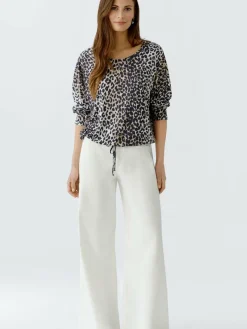 Oui Blusen*Damen Bluse camel gemustert