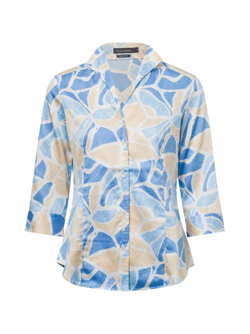 Franco Callegari Blusen*Damen Bluse hellblau beige gemustert