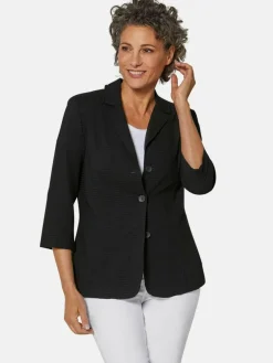 Goldner Blazer*Damen Blusenblazer - Leichte Blusenjacke in Seersucker-Qualität schwarz uni