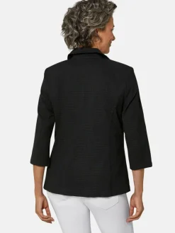 Goldner Blazer*Damen Blusenblazer - Leichte Blusenjacke in Seersucker-Qualität schwarz uni