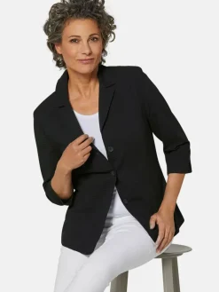 Goldner Blazer*Damen Blusenblazer - Leichte Blusenjacke in Seersucker-Qualität schwarz uni