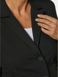 Goldner Blazer*Damen Blusenblazer - Leichte Blusenjacke in Seersucker-Qualität schwarz uni