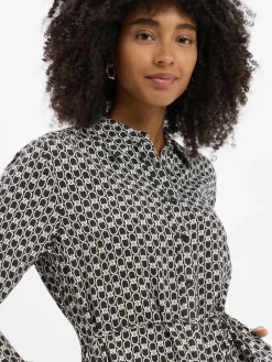 comma Kleider*Damen Blusenkleid schwarz ecru gemustert