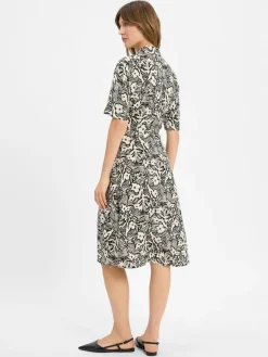 Tommy Hilfiger Kleider*Damen Blusenkleid mit Leinen-Anteil beige schwarz gemustert