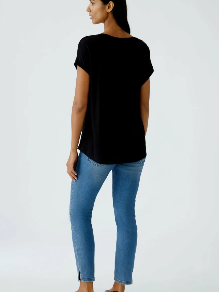 Oui Blusen*Damen Blusenshirt schwarz uni