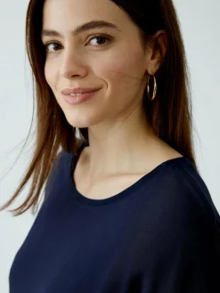 Oui Blusen*Damen Blusenshirt blau uni