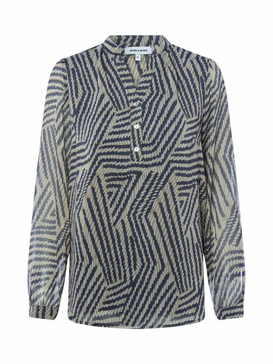 More & More Blusen*Damen Blusenshirt khaki marine gemustert