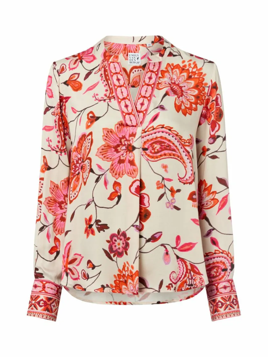 Emily van den Bergh Blusen*Damen Blusenshirt beige rot gemustert