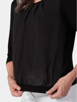 Goldner Blusen*Damen Blusenshirt - Chiffon-Shirt mit 3/4-Arm, Rundhals schwarz uni