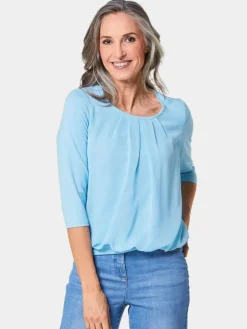 Goldner Blusen*Damen Blusenshirt - Chiffon-Shirt mit 3/4-Arm, Rundhals blau uni