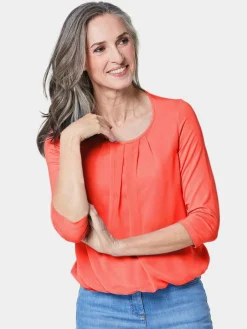 Goldner Blusen*Damen Blusenshirt - Chiffon-Shirt mit 3/4-Arm, Rundhals orange uni