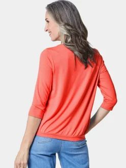 Goldner Blusen*Damen Blusenshirt - Chiffon-Shirt mit 3/4-Arm, Rundhals orange uni