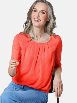Goldner Blusen*Damen Blusenshirt - Chiffon-Shirt mit 3/4-Arm, Rundhals orange uni