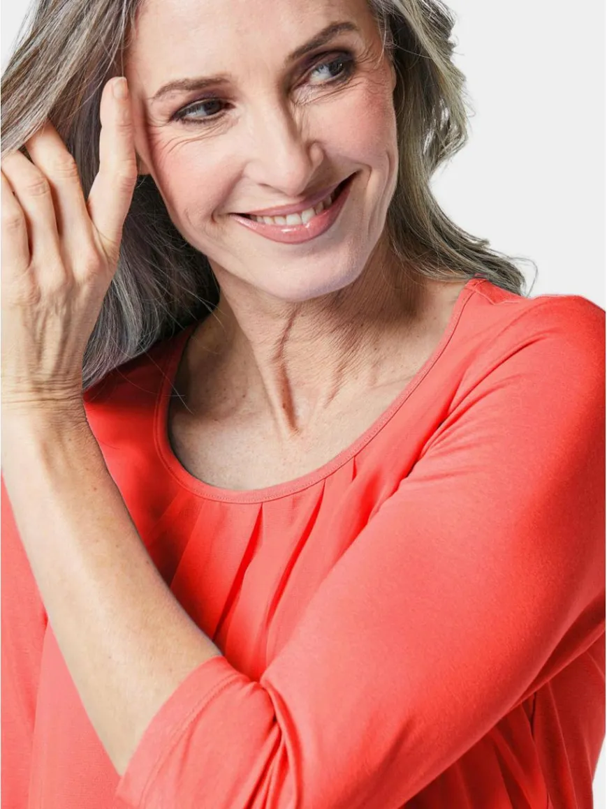 Goldner Blusen*Damen Blusenshirt - Chiffon-Shirt mit 3/4-Arm, Rundhals orange uni