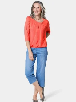 Goldner Blusen*Damen Blusenshirt - Chiffon-Shirt mit 3/4-Arm, Rundhals orange uni