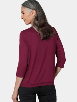 Goldner Blusen*Damen Blusenshirt - Chiffon-Shirt mit 3/4-Arm, Rundhals bordeaux uni