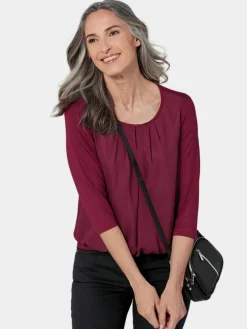 Goldner Blusen*Damen Blusenshirt - Chiffon-Shirt mit 3/4-Arm, Rundhals bordeaux uni