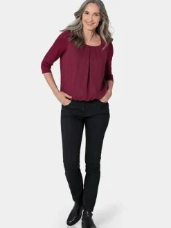 Goldner Blusen*Damen Blusenshirt - Chiffon-Shirt mit 3/4-Arm, Rundhals bordeaux uni