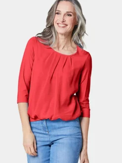 Goldner Blusen*Damen Blusenshirt - Chiffon-Shirt mit 3/4-Arm, Rundhals rot uni